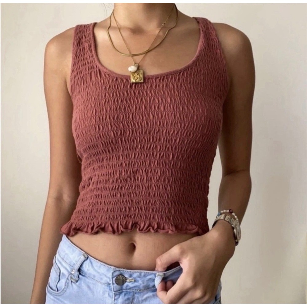 AE Tank American‎ Eagle Smocked Ribbed Mauve Pink Size Small Boho Festival